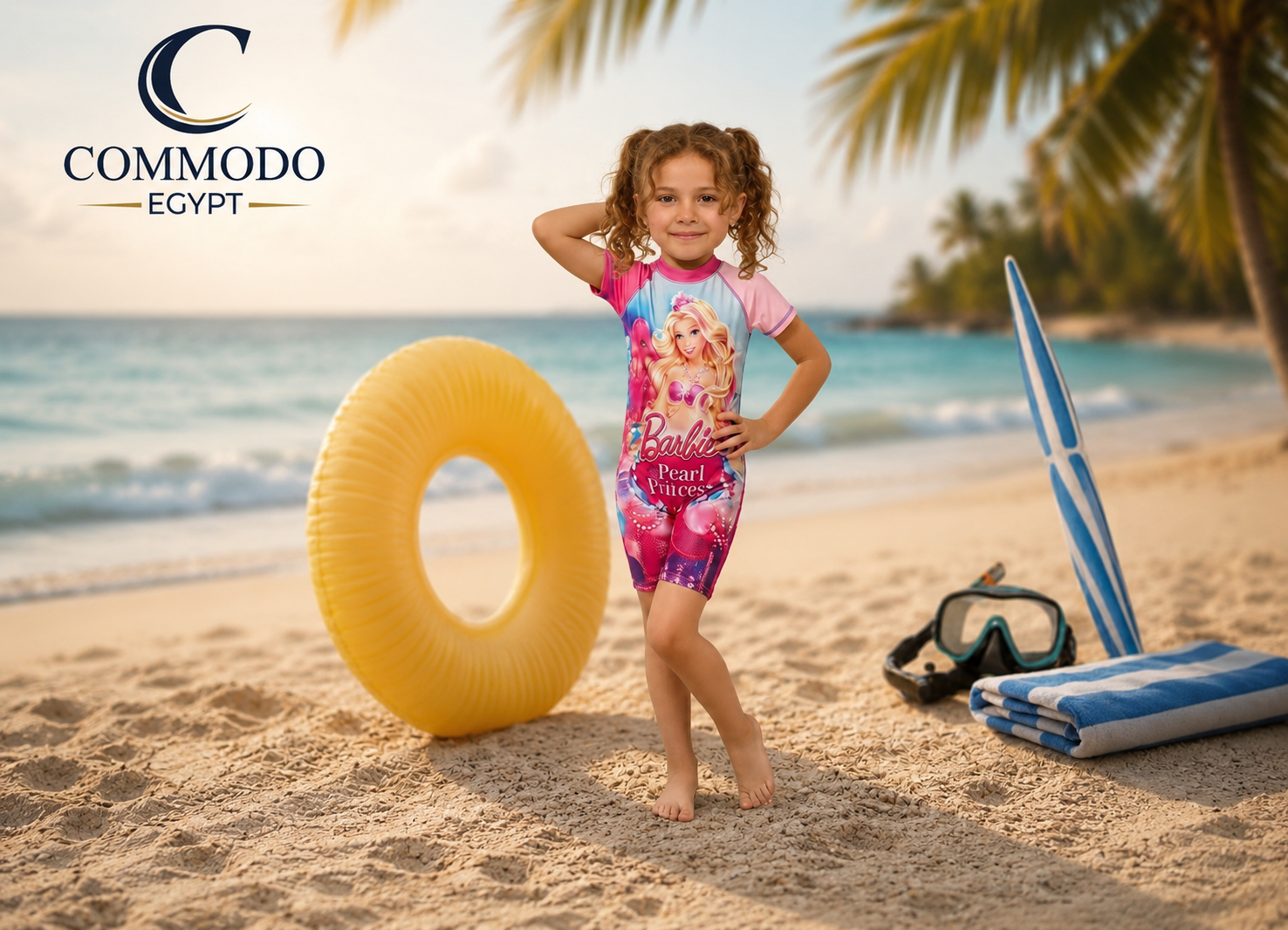 654b622a-6dd0-4d39-8994-e620a315e3f9 Barbie Pearl Princess Girls' One-Piece Swimsuit - Premium Quick-Dry Beachwear - Image 1