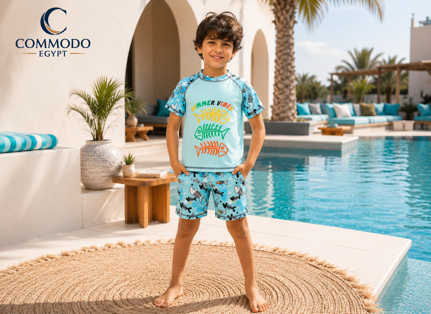 658a4395-7cf8-41e1-8f92-2c5a37a1ef45 COMMODO Boys 2-Piece "Summer Vibes" Rash Guard & Swim Shorts Set - Image 1