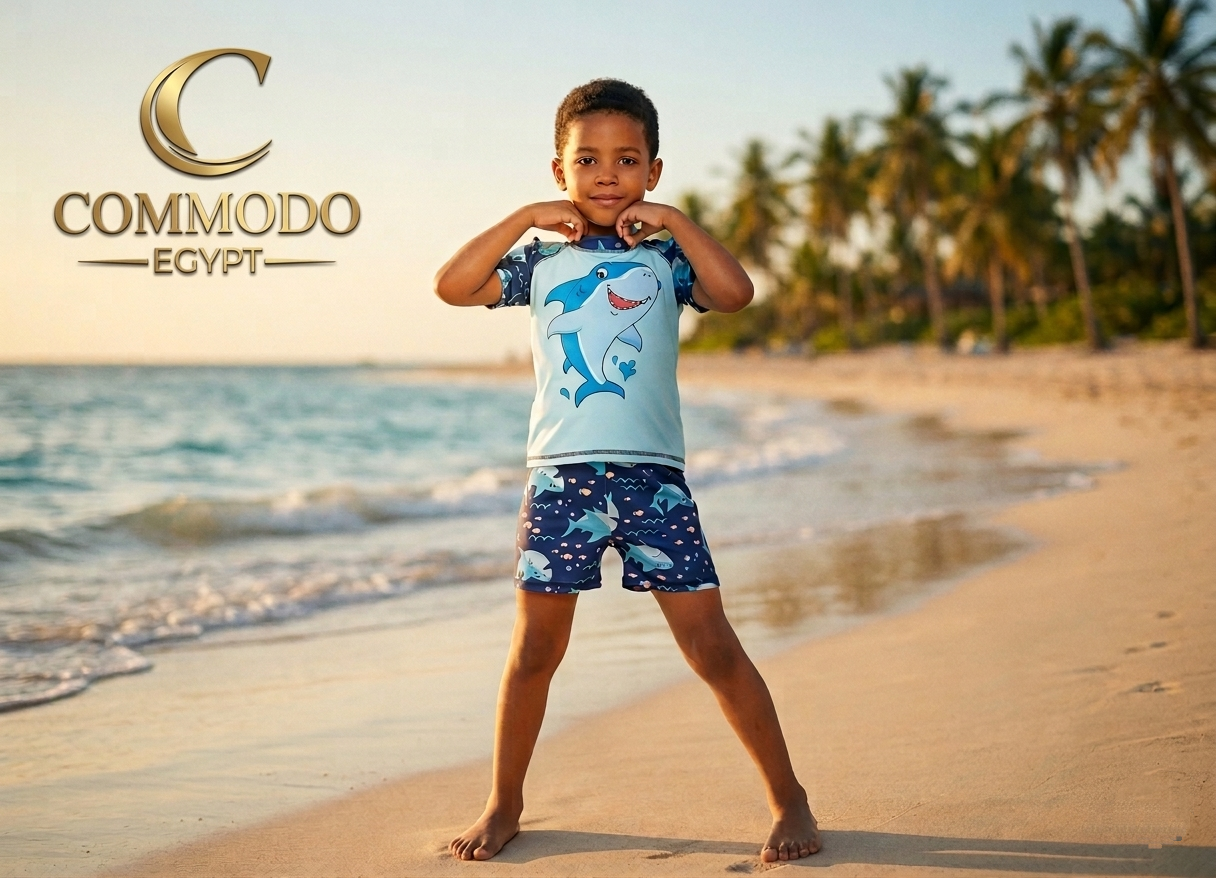 IMG_٢٠٢٦٠٥٠٧_١٦٢٣٥٨ Happy Shark Boys' Two-Piece Swimsuit - Premium Quick-Dry Rash Guard Set - Image 1