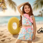 Sweet Treats Ruffle Girls' Two-Piece Swimsuit - Premium Quick-Dry Skirt Set