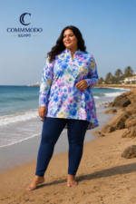 Plus Size Colorful Shell Print Modest Burkini - 3-Piece Swimwear Set