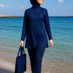 Royal Blue Zebra Print Burkini - Premium 5-Piece Complete Swim Set
