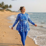Plus Size Blue Floral Modest Swimwear Set